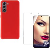 Solid hoesje Geschikt voor: Samsung Galaxy S21 Soft Touch Liquid Silicone Flexible TPU Rubber - Rood  + 1X Screenprotector Tempered Glass