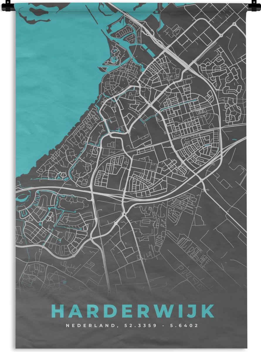 Wandkleed Wanddoek Plattegrond Harderwijk Grijs Blauw