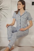 Katoen Dames Pyjamaset Korte Mouw Blauw Maat M