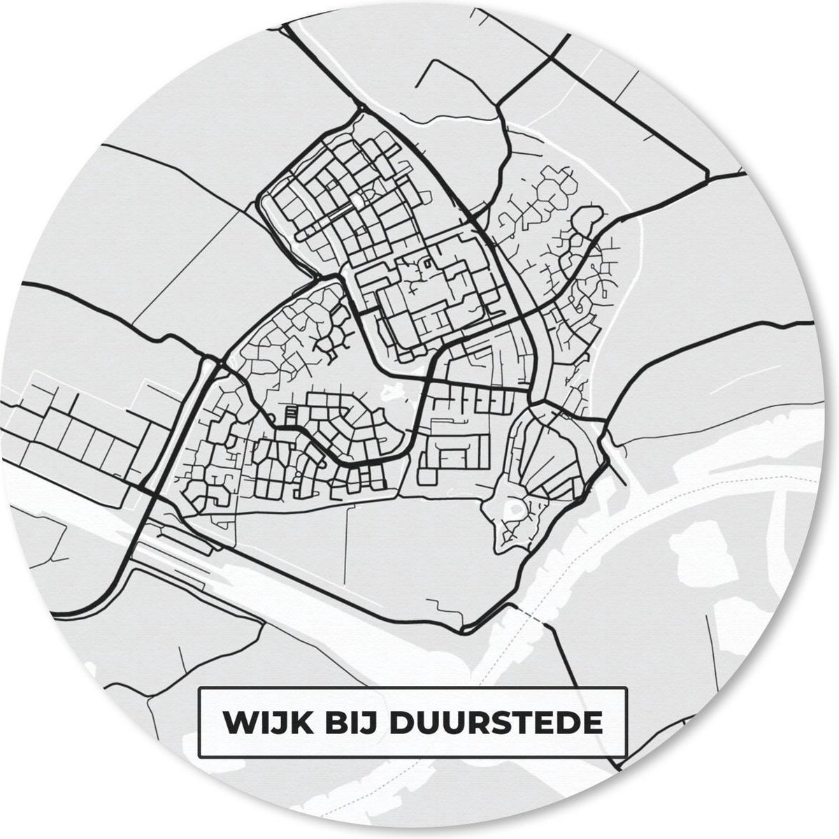 Muismat rond 20x20 cm - Mousepad Stadskaart - Wijk bij Duurstede - Grijs - Wit - Ronde muismatten