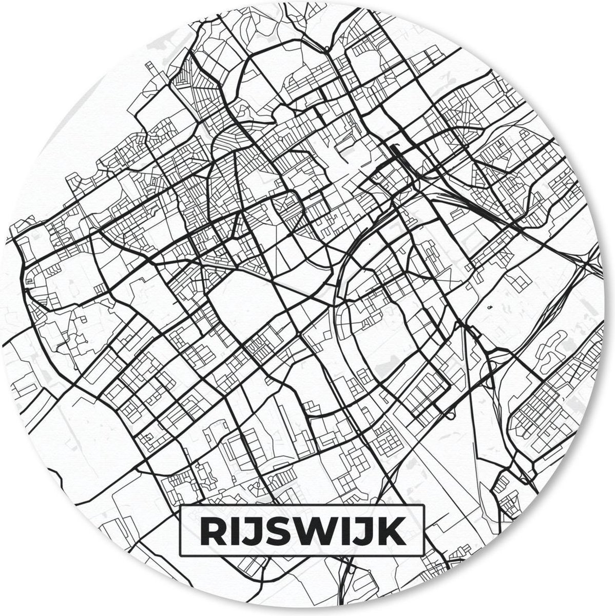 Muismat rond 20x20 cm - Mousepad Kaart - Rijswijk - Zwart - Wit - Ronde muismatten