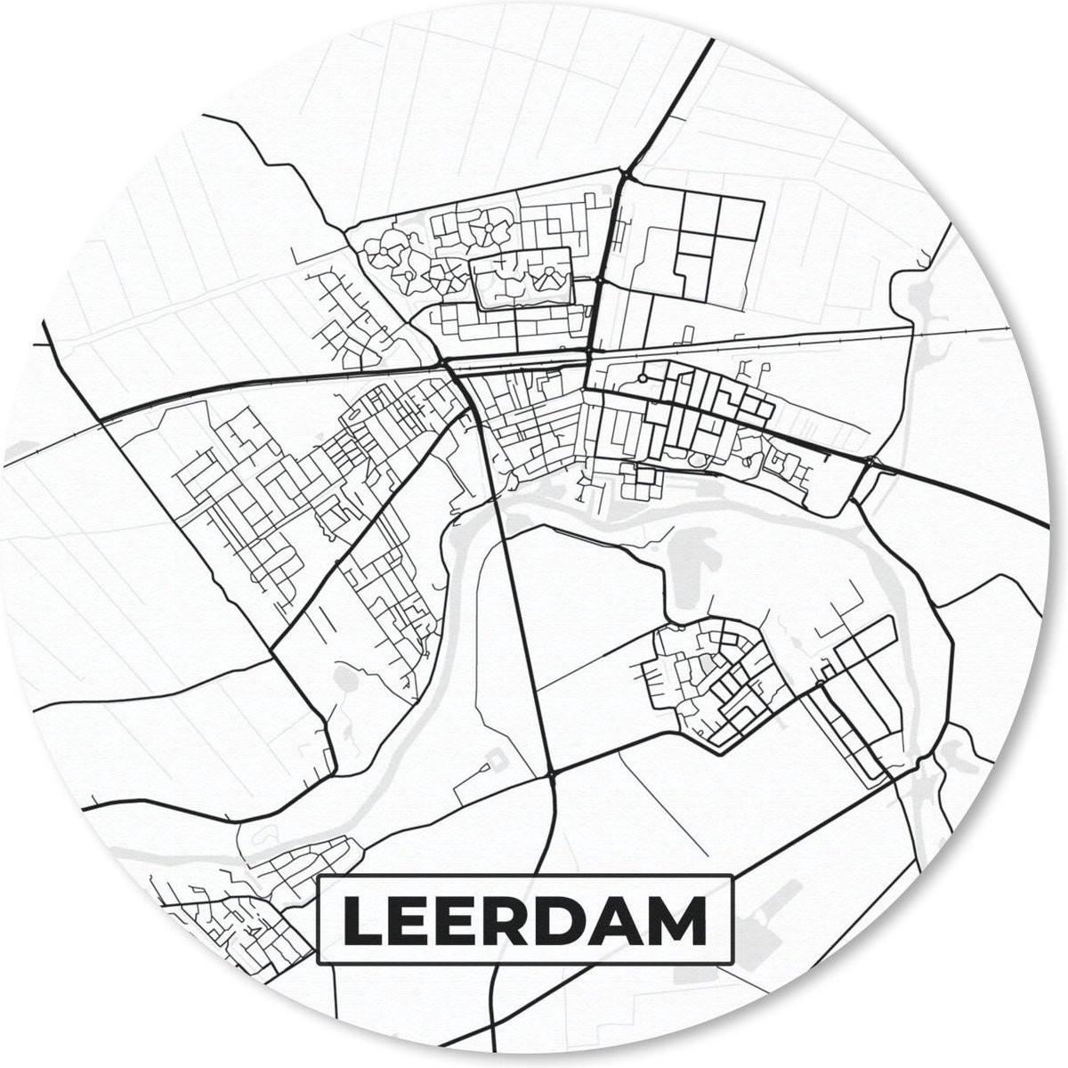 Muismat rond 30x30 cm - Mousepad Kaart - Leerdam - Zwart - Wit - Ronde muismatten