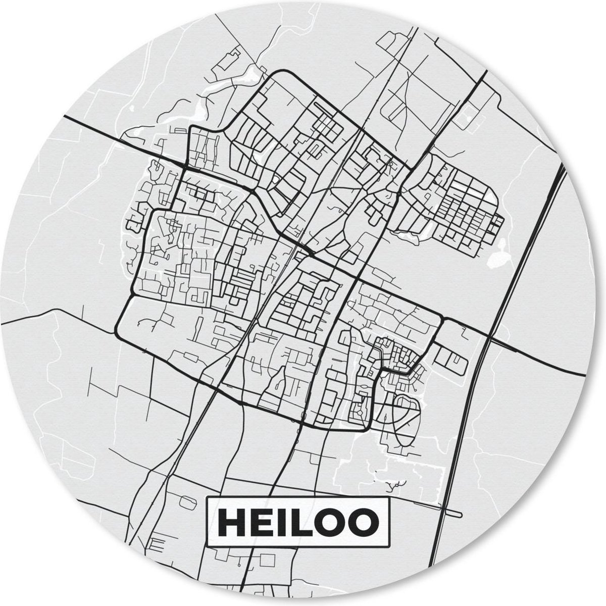 Muismat rond 20x20 cm - Mousepad Stadskaart - Heiloo - Grijs - Wit - Ronde muismatten