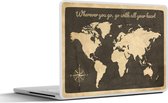 Laptop sticker - 14 inch - Wereldkaart - Kompasroos - Quote - 32x5x23x5cm - Laptopstickers - Laptop skin - Cover