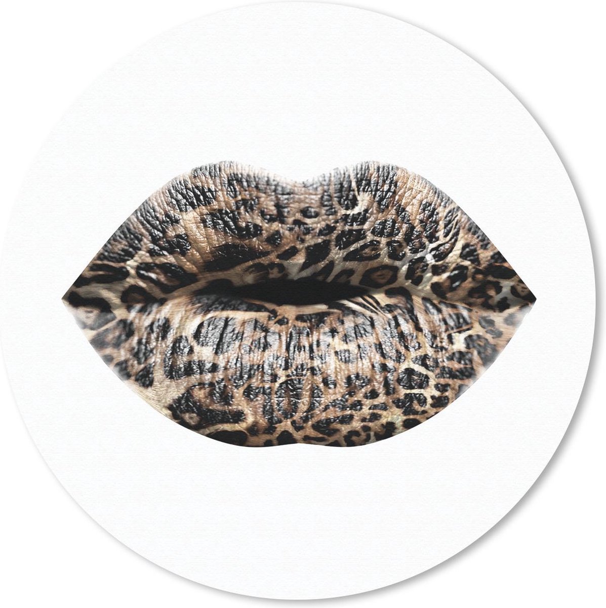 Muismat rond 20x20 cm - Mousepad Lippen - Tijgerprint - Wit - Ronde muismatten