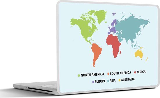 Laptop sticker - 17.3 inch - Wereldkaart Kinderen - Trendy - Kleuren - 40x30cm - Laptopstickers - Laptop skin - Cover