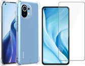 Xiaomi Mi 11 Lite Hoesje - Anti Shock Proof Siliconen Back Cover Case Hoes Transparant - Tempered Glass Screenprotector