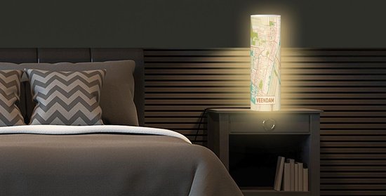 Lamp - Nachtlampje - Tafellamp slaapkamer - Kaart - Veendam - Vintage - 60 cm hoog - Ø19.1 cm - Inclusief LED lamp - LampTiger