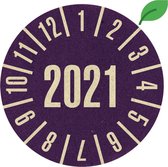 Graspapier keuringssticker met jaartal, 30 mm, 18 stuks per vel 2021