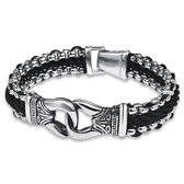 Victorious Zilveren Armband Heren – Zilver en Roestvrij Staal – Zilver/Zwart – 22cm