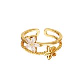 Yehwang Ring Dubbel Kleine Bloemen Goud One Size 0252315-115