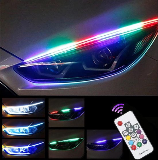 Bande LED DRL avec télécommande -- Feux de jour de voiture avec LED -- 45 cm -- Bande LED de réglage des phares