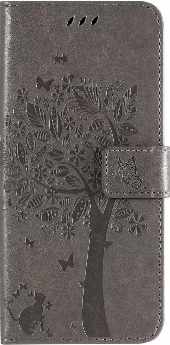 Geschikt voor Samsung Galaxy A51 Bookcase - Grijs - Bloemen - Portemonnee Hoesje