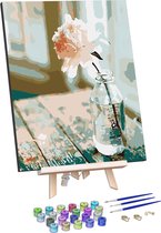 Rubye® Schilderen Op Nummer Volwassenen – Vaasje – Met Frame, Schildersezel en Penselen – Canvas Schildersdoek - Kleuren op Nummer - 40x50cm