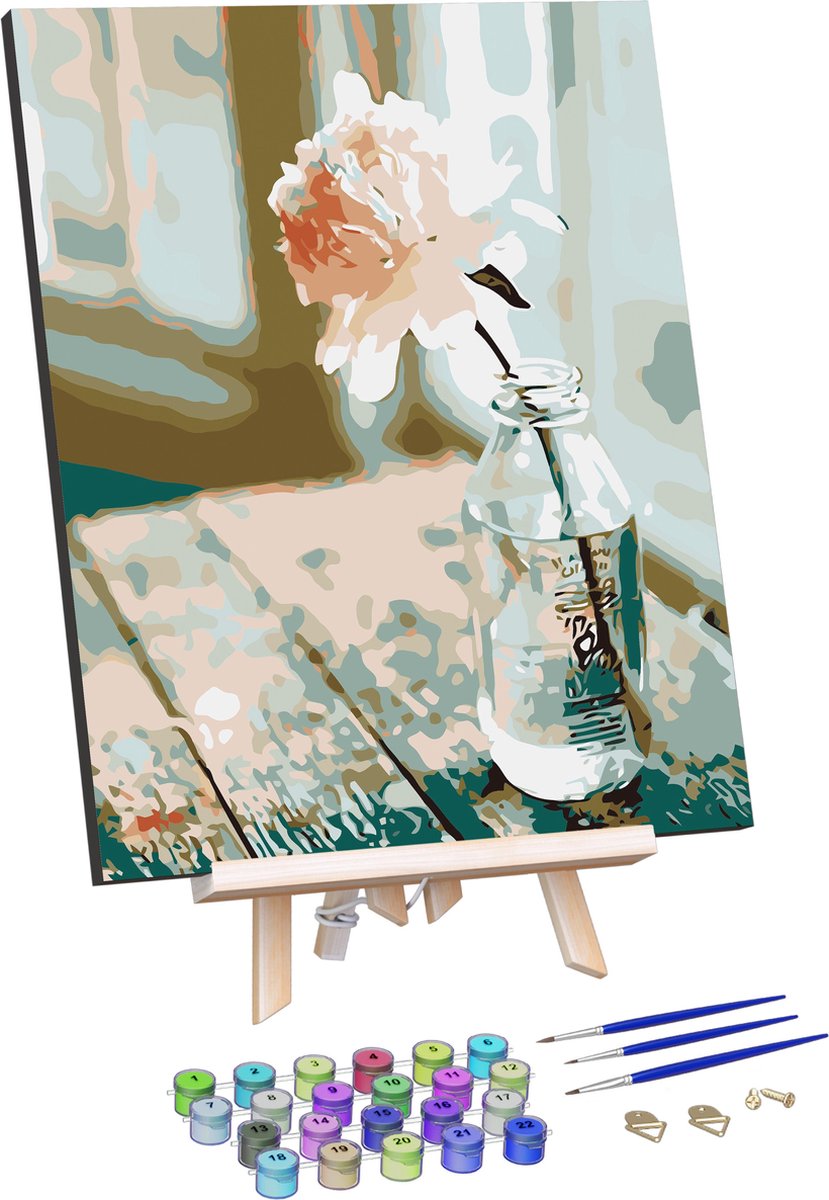 Rubye® Schilderen Op Nummer Volwassenen - Vaasje - Met Frame, Schildersezel en Penselen - Canvas Schildersdoek - Kleuren op Nummer - 40x50cm