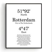 Steden Poster Rotterdam met Graden Positie en Tekst - Muurdecoratie - Minimalistisch - 70x50cm - PosterCity
