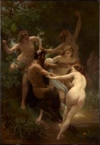 Kunst: Nymfen en een sater van William-Adolphe Bouguereau. Schilderij op aluminium, formaat is 100X150 CM