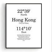 Steden Poster Hong Kong met Graden Positie en Tekst - Muurdecoratie - Minimalistisch - 70x50cm - PosterCity