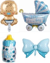 Geboorte Set Boy ballonnen - XL - 4 stuks - Baby ballon  - Blauw - Folie ballon - Themafeest - Babyshower - Geboorte - It's a Boy - Versiering - Ballonnen - Helium ballon - Geboorte Cadeau Jongen - Kraam Ballon - Babyshower Versiering - Baby