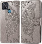 OPPO A15 Hoesje - Mobigear - Butterfly Serie - Kunstlederen Bookcase - Grijs - Hoesje Geschikt Voor OPPO A15