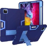 Voor iPad Pro 12.9 (2018) / (2020) Contrasterende kleur siliconen + pc-beschermhoes met houder (marineblauw + blauw)