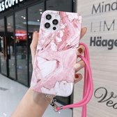 Gemarmerde IMD schokbestendige TPU beschermhoes met lanyard voor iPhone 12 Mini (roze)