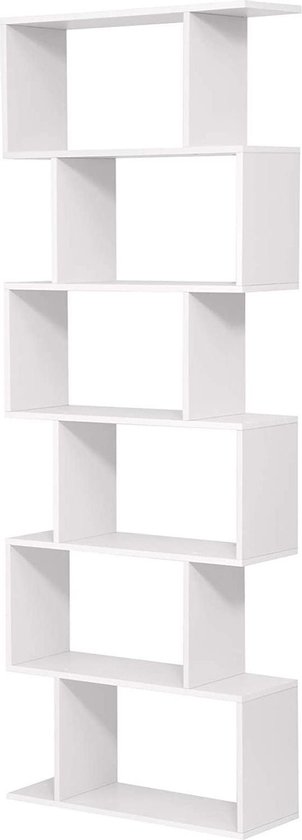 Boekenkast, plank, staand rek voor presentatie, vrijstaande kast, decoratieve plank met 6 niveaus, wit LBC61WT