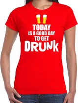 Rood fun t-shirt good day to get drunk - dames -  Drank / festival shirt / outfit / kleding XL