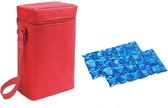 Kleine koeltas voor flessen rood met 2 stuks flexibele koelelementen 6 liter