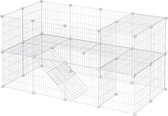 SONGMICS dierenkooi met 2 verdiepingen, doe-het-zelf klein huisje, konijnenhok, hamster, konijn, cavia, metaalgaas, voor binnengebruik, 143 x 73 x 71 cm, wit