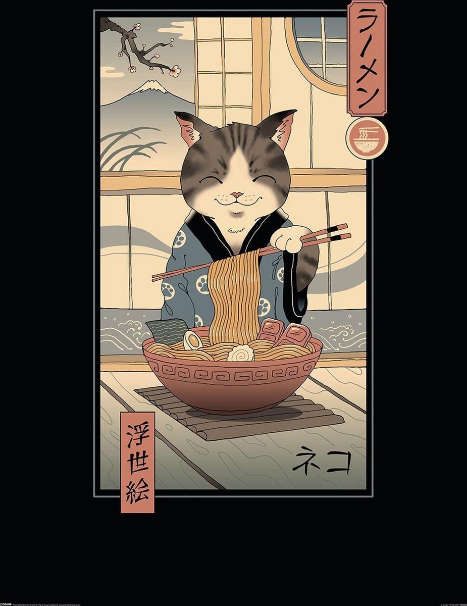 Pyramid Vincent Trinidad Neko Ramen Ukiyoe Poster 61x91.5cm Multi color