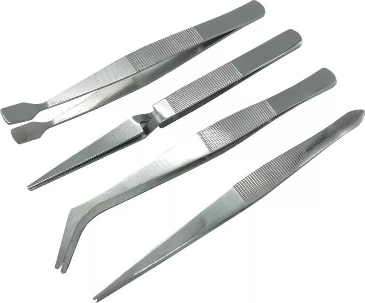 Goedkoopste 4 stuks pincetten etui - Epileerpince - Wimperpincet - tweezer, epileer pincet - Roestvrij Staal- eyelash tweezer set -Pincet splinter- Keukenpincet