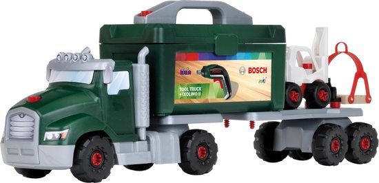 Klein Toys Bosch Ixolino II gereedschapswagen-set - 86 onderdelen - incl. accu-schroevendraaier, gereedschapskist, aanhanger, kraan en heftruck - groen