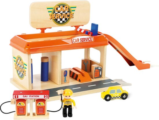 Auto garage met tankstation - Houten speelgoed vanaf 3 jaar - houten speelgoed auto