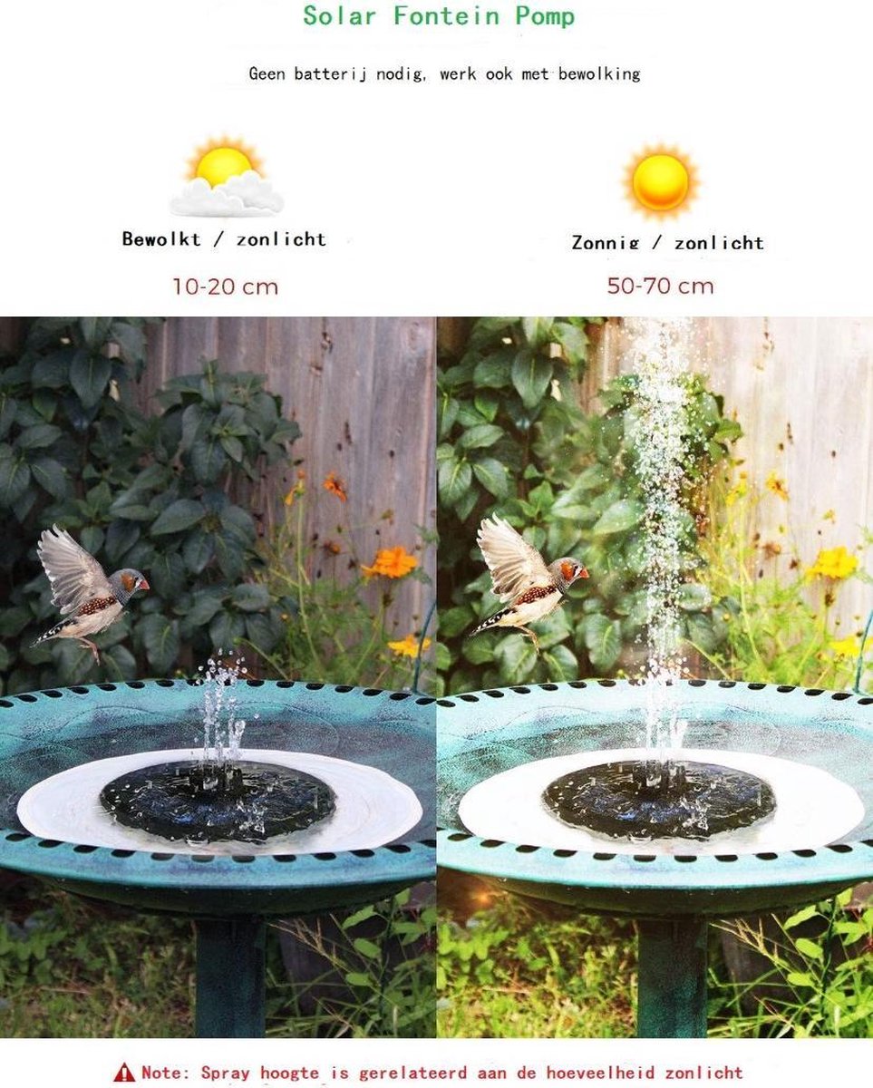 Fontein op zonne-energie, met meerdere sproeiers, fontein, vogelbad, kleine vijver voor vissen