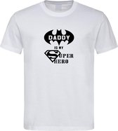 Wit T Shirt met  " Papa is een Superheld " print Zwart size XL