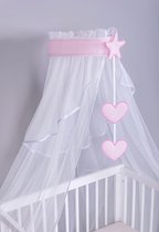 Hemel van chiffon - hanger van roze hartjes - inclusief standaard max 1.50 cm hoog