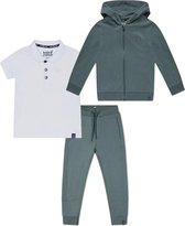 Koko Noko BIO Basics Set(3delig) Hooded Sweater, Joggingbroek Groen en Polo Wit - Maat 134/140