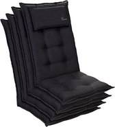 Blumfeldt Sylt Set van 4 tuinkussen - stoelkussen - zitkussen - hoge rugleuning - hoofdkussen - 50 x 120 x 9 cm - UV-bestendig polyester