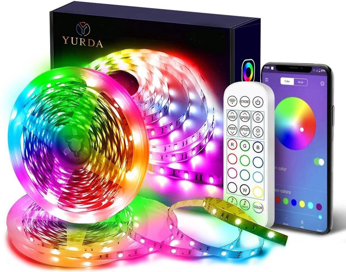 Yurda Smart Led Strip - 5 meter - RGB - Inclusief afstandsbediening - Led strip - Led light Strip - Bestuurbaar met app - Geschikt voor iOS en Android - 16 miljoen kleuren - Black Friday 2022
