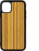 Apple Iphone 11 Pro Houten GSM Hoesje Zebrano Hout Shockproof TPU Case Hoes Uniek Design Telefoon Zwart Protection Geschenk Kerstmis Vaderdag Moederdag Verjaardag