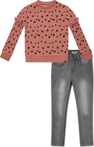 Koko Noko BIO Basics Set(2delig) Jeans Nelly Grey en Sweater Nova Dusty Pink spot - Maat 122/128