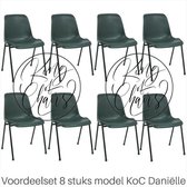 King of Chairs -set van 8- model KoC Daniëlle zwart met zwart onderstel. Kantinestoel stapelstoel kuipstoel vergaderstoel tuinstoel kantine stoel stapel stoel kantinestoelen stapel