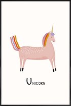 JUNIQE - Poster met kunststof lijst Unicorn -13x18 /Roze