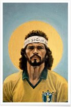 JUNIQE - Poster Football Icon - Sócrates -30x45 /Blauw & Geel