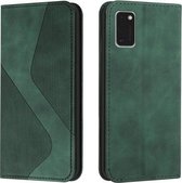 Voor Samsung Galaxy A41 Huid Voel Magnetisch S-type Effen Kleur Horizontale Flip Lederen Case met Houder & Kaartsleuf & Portemonnee (Groen)