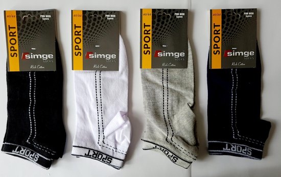 4 paires de chaussettes de sport pour hommes, chaussettes basses, L.grey / D.grey, Zwart et Blauw, taille 40 - 44