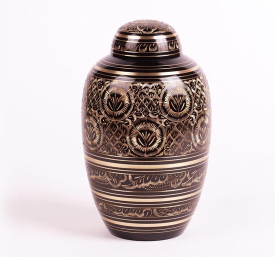 Crematie-urn | Messing urn groot 3.2 liter | zwart met goud | handgemaakte urn voor as. Urn voor volwassene.