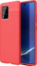 Samsung S10 Lite Hoesje Shock Proof Siliconen Hoes Case | Back Cover TPU met Leren Textuur - Rood