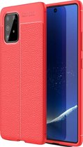 Samsung Note 10 Lite Hoesje Shock Proof Siliconen Hoes Case | Back Cover TPU met Leren Textuur - Rood